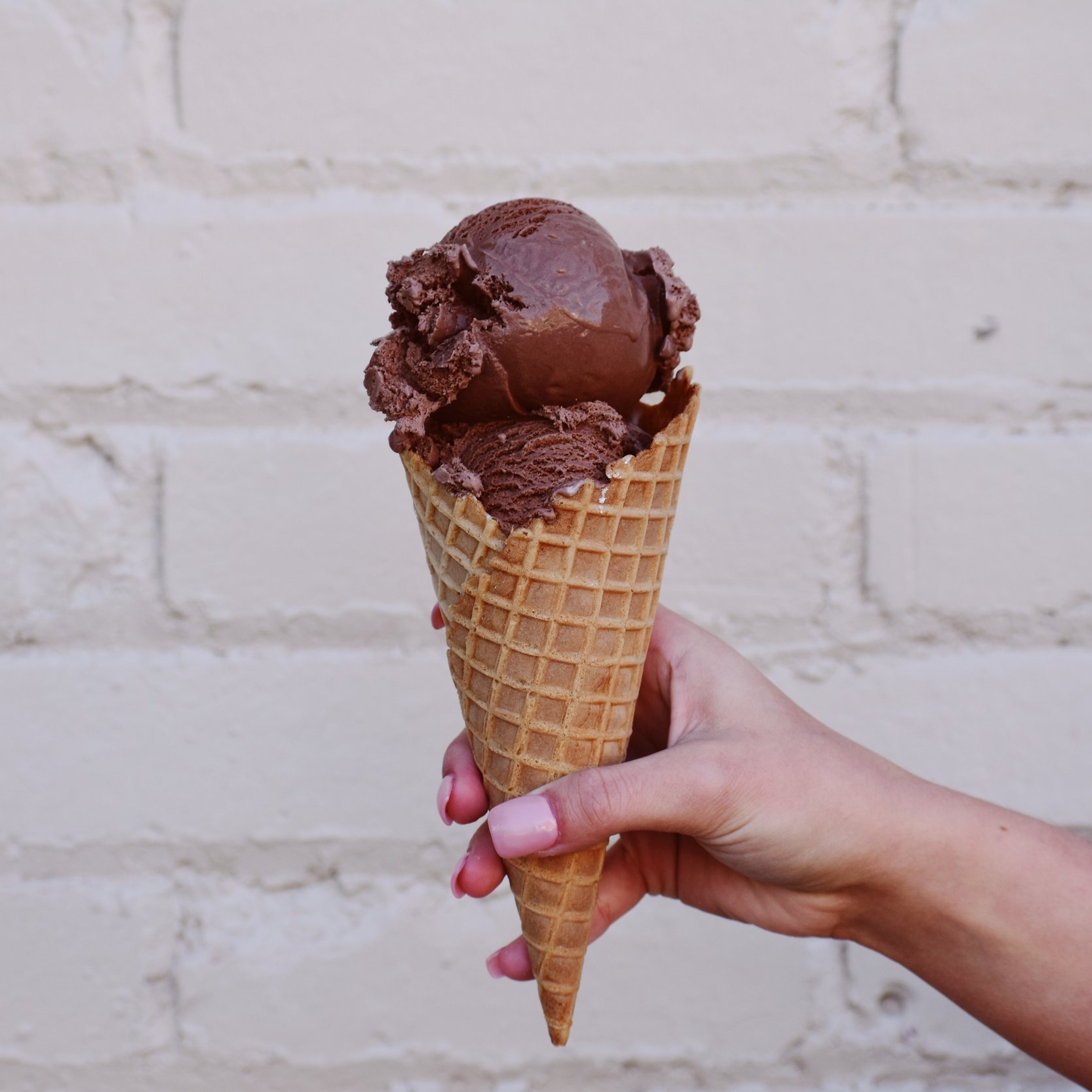 Waffle cone with chocolate ice cream