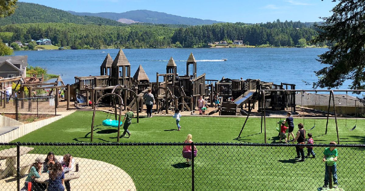 Regatta Ground Park with Devils Lake in the background